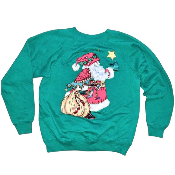 Vintage Tops - Vintage Hanes Hand Made Christmas Sweater Holiday Santa